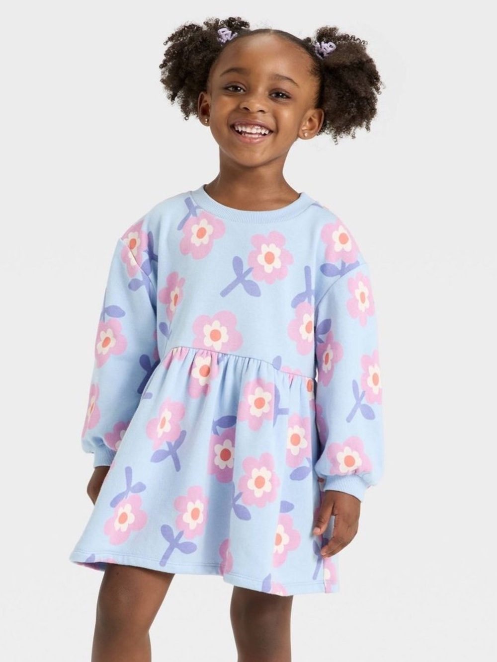 Cat & Jack Toddler Girls Dress 2T Blue Floral Terry Sweatshirt Dress